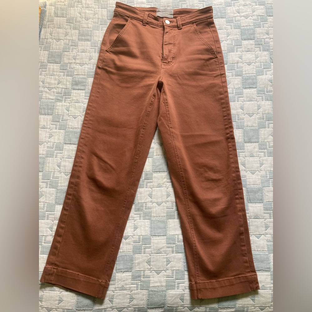 EVERLANE Women's Straight Leg Crop Pants Size 4 Cocoa Brown Cotton Stretch